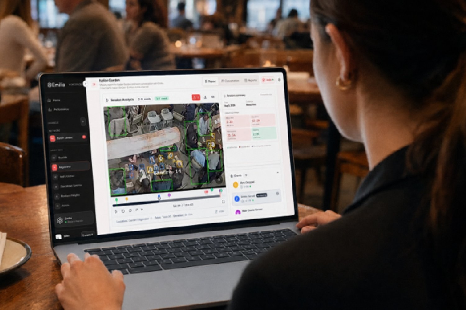 Restaurant managers use Emilia to identify gaps or missed opportunities in the guest experience, as well as team performance and bottlenecks. The video analytics provide the management team with actionable and verifiable insights.